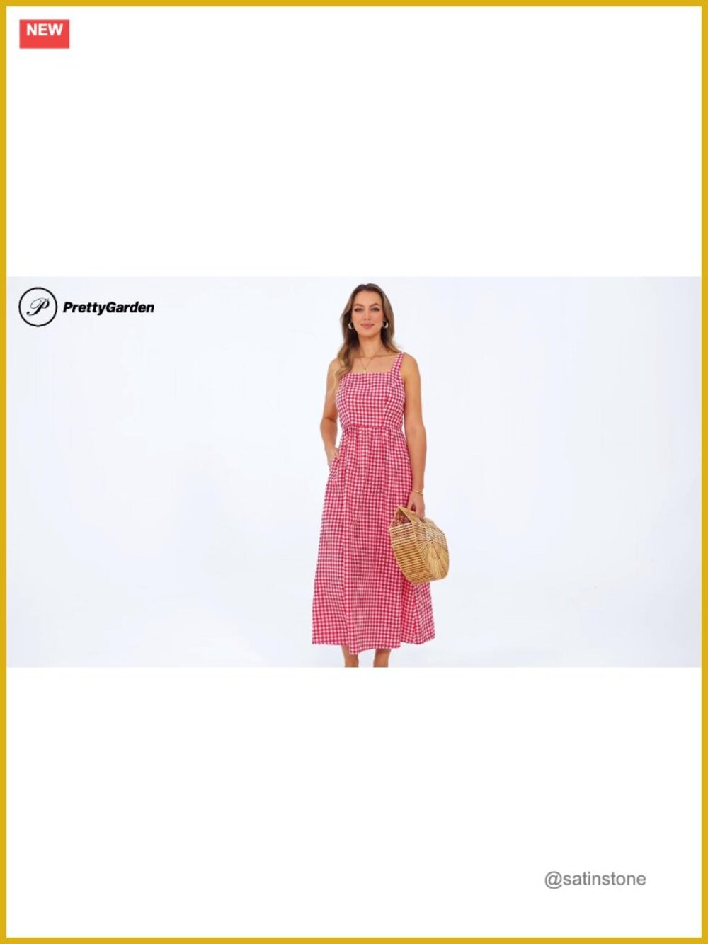 Spaghetti Strap Maxi Dress Plaid Square Neck A Line Beach Vacation Casual - Picture 6 of 6